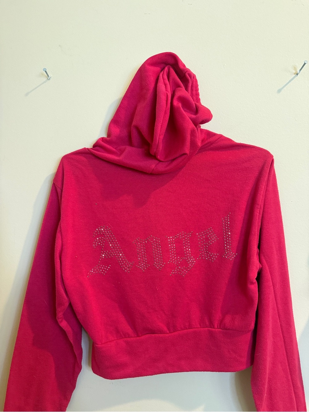 Y2K Hot Pink 'Angel' Rhinestone Hooded Sweatshirt